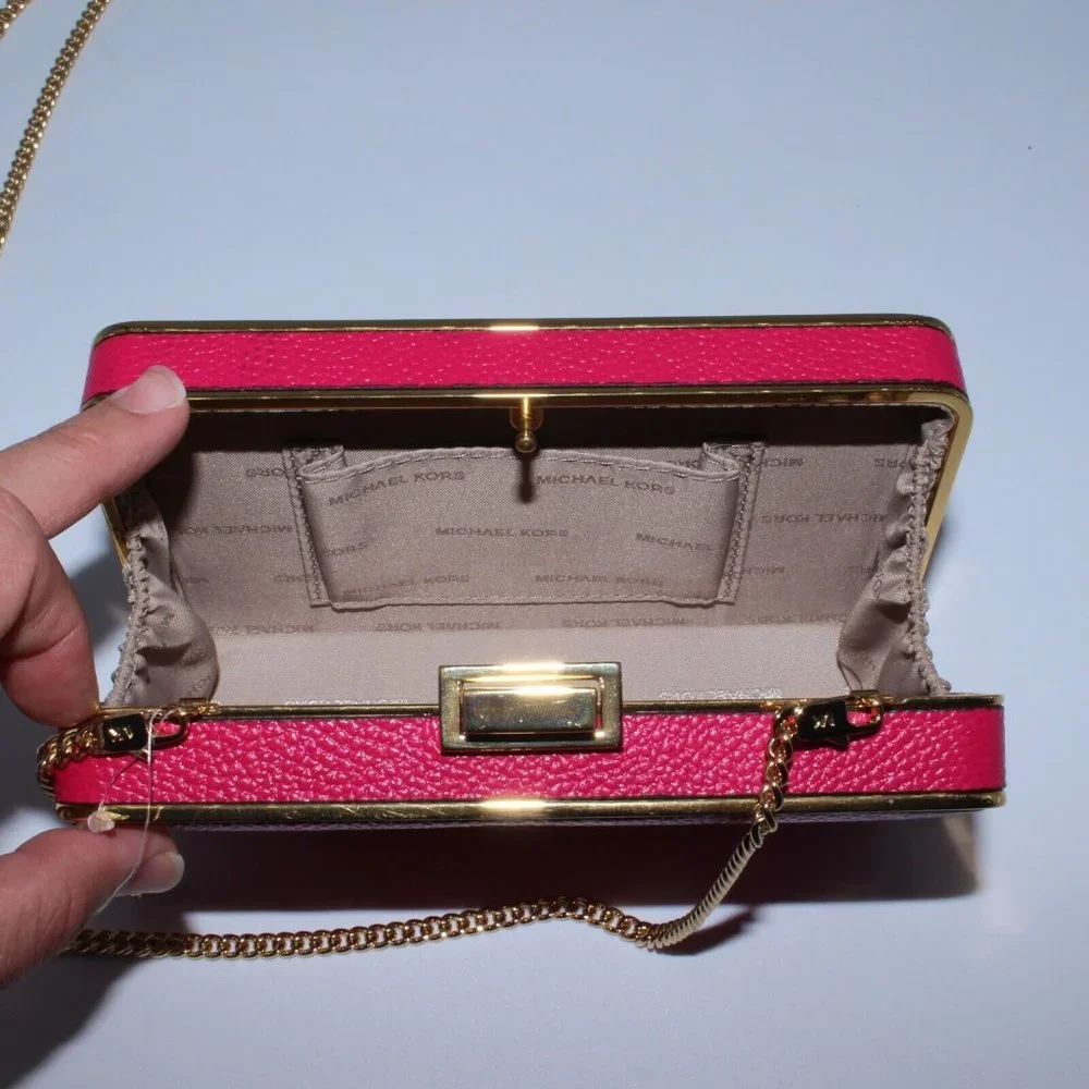 Michael Kors Cross Body Bag Satchel Purse Pink Leather Gold Hardware